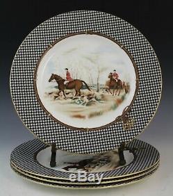 4 Pc Wedgwood Ralph Lauren Balmoral Hunt Houndstooth Porcelain Dinner Plate Set