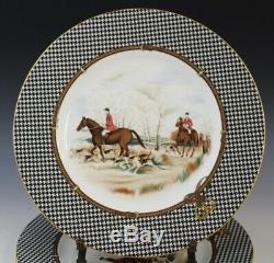 4 Pc Wedgwood Ralph Lauren Balmoral Hunt Houndstooth Porcelain Dinner Plate Set