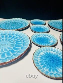 4 Set Gorgeous Visun China Turquoise Blue Crackle Flower Plates Dinner & Salad