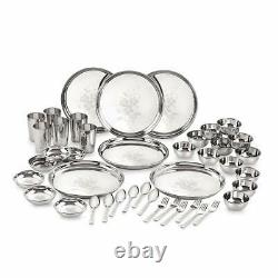 42 Pcs Stainless Steel Dinner Service Set Designer Plates Bowl Glass Spoon Fork