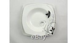 42 pcs Dinner Set Porcelain Square Floral Tableware Dinnerware Plates Cup Saucer