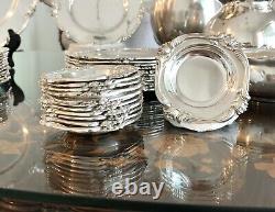 43 Pcs Sterling Silver Dinner Set For 12 By Camusso Plates, Trays, Pitcher, Bowl