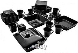 45-Pc Square Dinner Plates Mugs Banquet Dishes Oven-Safe Dinnerware Set Black