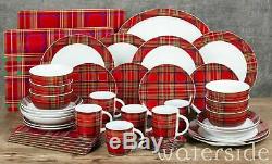 45-Piece Dinner Set Red Tartan Crockery Dining Serving Plates Pasta Bowls Mugs