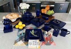 45 Piece Dinnerware Set Square Kitchen Banquet Dinner Plates Cups Dishes, Cobalt