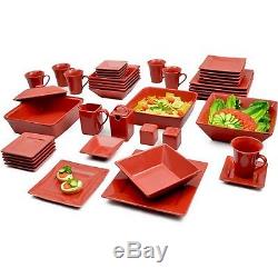 45-Piece Square Dinnerware Set Red Porcelain Dinner Plates Bowls Dishwasher Safe