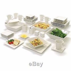 45 Piece White Dishes Dinnerware Set Square Banquet Plates Bowls Kitchen Dinner