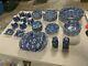 45 Pieces Crownford Staffordshire England Calico Blue Dinner Lunch Set Vtg