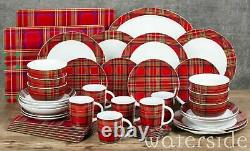 45Pc Porcelain Crockery Dinner Plates Bowl Mugs Tableware Dinning Set Red Tartan