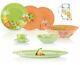 46-pc Luminarc Pop Flower Mix Tableware Set, Green And Orange, Tempered Glass