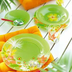 46-pc LUMINARC POP FLOWER MIX Tableware Set, Green and Orange, Tempered Glass