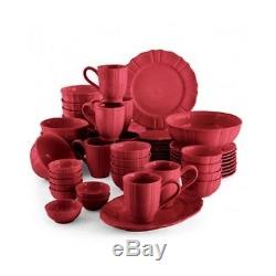 50 PC Dinnerware Set Red Kitchen Dishes Dinner Ware Plates Dining Service For 8