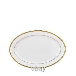 57 Piece Bone China Dinner Dish Set for 8 White Plates with Gold Banded Trim