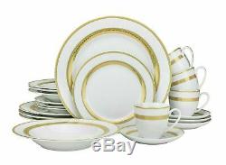 57 Piece Lana Bone China Dinner Dish Set for 8 White Plates with 24K Gold Trim