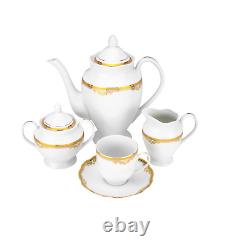 57 Piece Porcelain Dinnerware Set Gold Trim, Wavy Edge Service for 8 Person