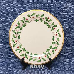 6 Lot Lenox Holiday Dinner Plates Holly Berry Set Gold Trim 10.75 Excellent