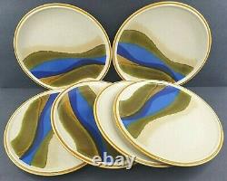 6 Mikasa Stylekraft Blue River Dinner Plates Set Vintage 10 3/4 Stoneware Japan