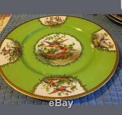 6 Pcs Set Vintage Dinner Plate Green, Gold & Birds Czecho-slovakia Union