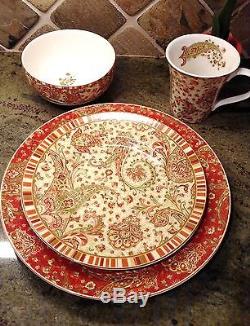 6 Place Sets of MAHARANA by 222 Fifth, Paisley, Dinner and Salad plates, cup, bowls