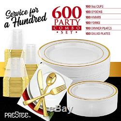 600 Piece Gold Dinnerware Party Set 100 Guest 100 Dinner Plastic Plates