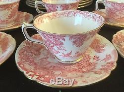 63 Piece Set Service For 12+ Royal Crown Derby Pink Aves Dinner Salad Plate Cup