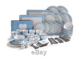 70 Piece Round White Dinner Set Service Plates Cups Bowls Cutlery Duck Egg