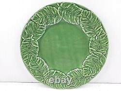 8 Bordallo Pinheiro Leaf Service Green Dinner Plates Set 10 1/4 Emboss Portugal