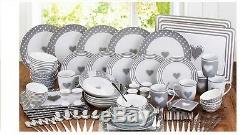 80Pcs Combo Dinner Set Porcelain Crockery Plates Bowls Mugs Cutlery Place-mats