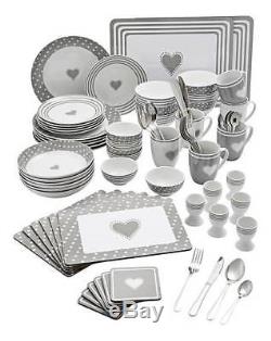 80pc Dinner Set Porcelain Plates Combo Dinnerware Crockery 6 Place Setting Grey
