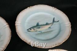 9pc Set Antique Theo Haviland Limoges Victorian 22K Gold Trim Fish Dinner Plates