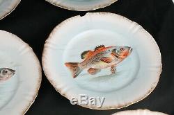 9pc Set Antique Theo Haviland Limoges Victorian 22K Gold Trim Fish Dinner Plates