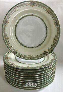 A Set of 12 Meito China Dublin 10 Dinner Plates, Green Blue, Made in Japan
