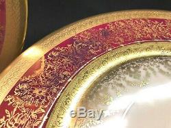 ANTIQUE GOLD-ENCRUSTED RED Dinner Plates HEINRICH SELB BAVARIA 6304 Set of 8