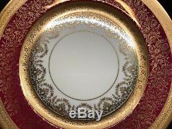 ANTIQUE GOLD-ENCRUSTED RED Dinner Plates HEINRICH SELB BAVARIA 6304 Set of 8