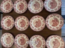 ANTIQUE Johnson brothers Old Britain Castles Pink 72pc Set 1792