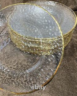 ARTISTIC ACCENTS Bubble Glass Clear Dinner Plates Gold Trim Knobby Set/12