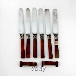 Agate Handle Dinner Knives Set Silver Plated Blades Agate Rests 1870