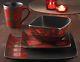 American Atelier Dinnerware Set 16pc Dishes Plates Square Red Black Dinner #4166