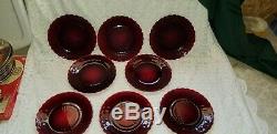 Anchor Hocking Bubble Royal Ruby Red Dinner Plates Set Of Eight 8 Very Nice