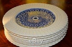 Antique 1800s Set 8 Coalport Dinner Plates Kings Ware Cobalt Blue & Ivory Floral
