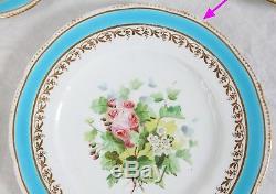 Antique 1870s Copeland China Hand Painted Floral 9.5 Plate Set (8) Gilt Gold