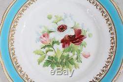 Antique 1870s Copeland China Hand Painted Floral 9.5 Plate Set (8) Gilt Gold