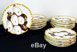 Antique 1876 Haviland Limoges Turkey Oyster Plates (12) SET Vintage Dinner GOLD