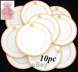 Antique 1911 MINTON 10pc Dinner Plate Set, Raised Gold Enamel & Ornate Monograms