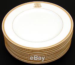 Antique 1911 MINTON 10pc Dinner Plate Set, Raised Gold Enamel & Ornate Monograms