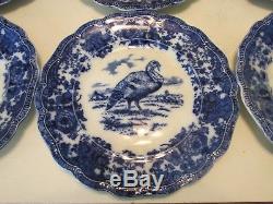 Antique Beautiful Flow Blue RIDGEWAYS England RARE Tom TURKEY Dinner Plate Set