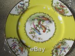 Antique Birds Scenic decorated Porcelain Dinner Plates YellowithGold 12 pc set