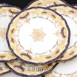 Antique Coalport English Porcelain 12pc 10.25 Dinner Plate Set, Gold & Cobalt