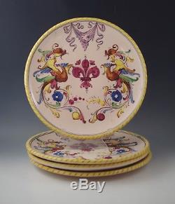 Antique Deruta Pottery Italy Raffaellesco Dragon Set Of 4 Dinner Plates