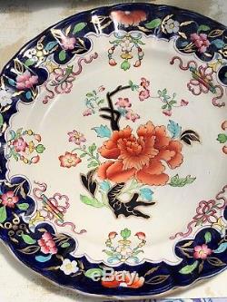 Antique English Porcelain Dinner Plates with Floral Center Set of 12